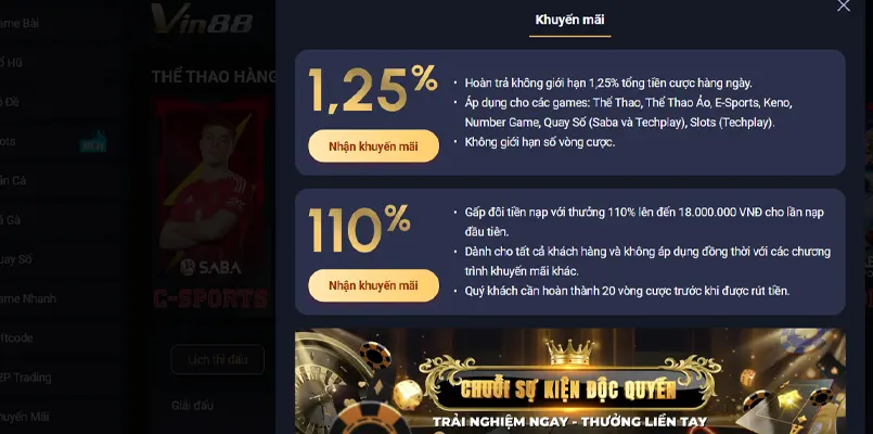 vin88 3 khuyến mãi tại vin88
